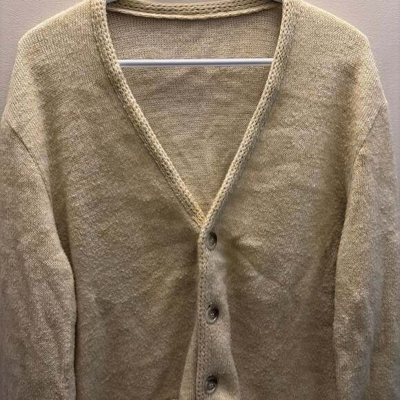 Vintage 1970s Knit Cardigan Sweater Cream Oatmeal Button Pocket Detail Large - Picture 3 of 4